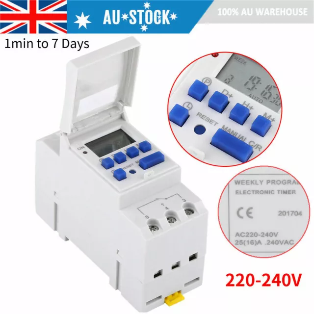 DIN Rail Weekly Programmable Digital Timer Switch Relay AC 220V 240V 16A AU SHIP