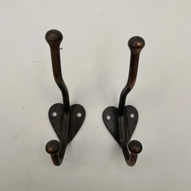 Antique Vintage Iron Wall Coat Hooks Set Of 2 2