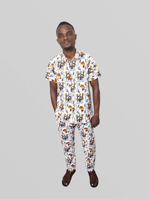 Ensemble Pantalon Chemise Ethnique en Tissu Africain Homme Coloré et  Elégant 