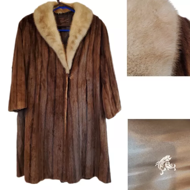 STUNNING 30's Dark Demi Buff Brown Mink & Fox Fur Coat LG Full Length Handov FUR