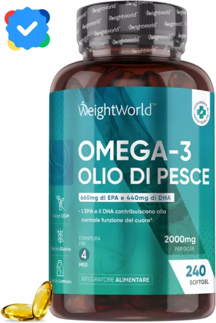 Omega 3 Olio Di Pesce 2000Mg Dosaggio 660Mg EPA 440Mg DHA 240 Capsule Softgel