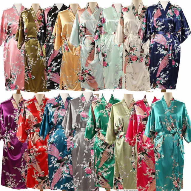 Lady Smoothly Kimono Robe Silk Satin Dressing Gown Bathrobe Nightwears Sleepwear