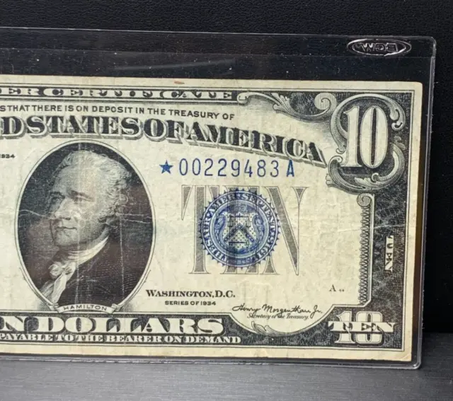 1934 - $10 Ten Dollars Silver Certificate Blue Seal Note * STAR NOTE* AUTHENTIC 3