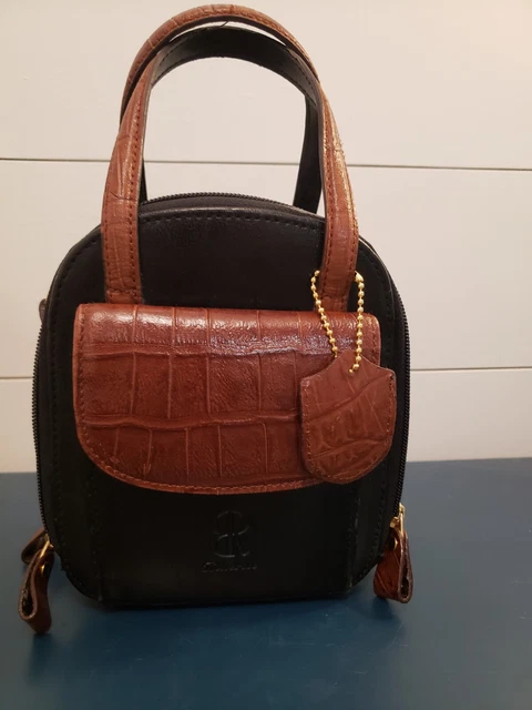 #462 Bellerose Vintage Brown Leather Handbag Purse Compact W/ Many Compartments