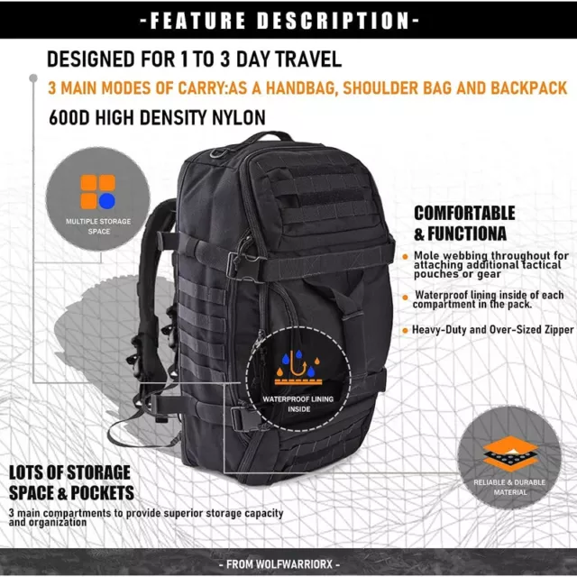 Travel Duffel Bag Tactical Backpack Strap Weekender Bag Men Women Gym Bags 3