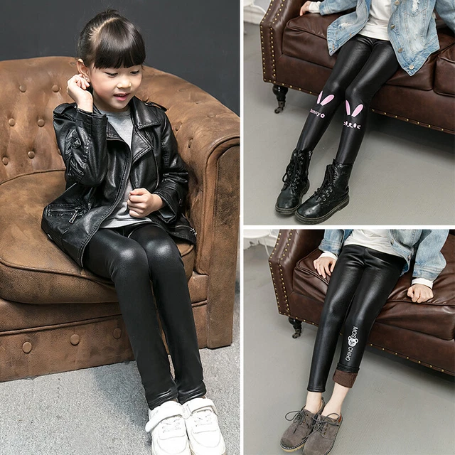 ENFANTS CUIR FILLES Pantalon Simili Polaire Leggings Élastique