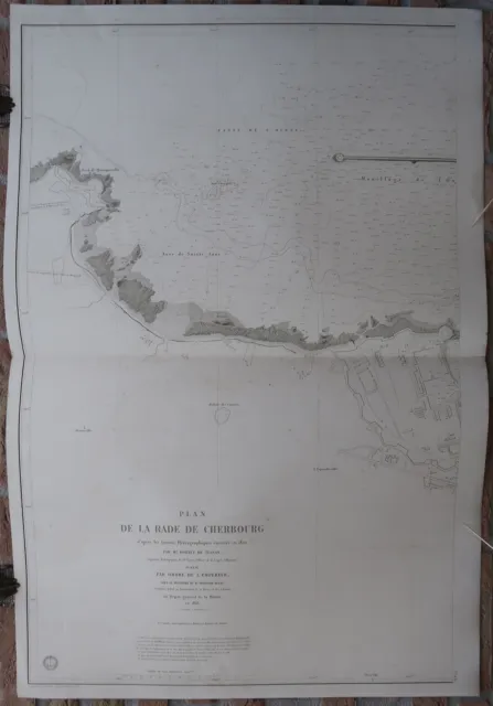 2 Antique Prints-SEA CHART-CHERBOURG-FRANCE-Depot de la Marine-Collin-1853