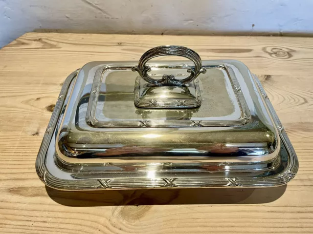 Vintage Silver Plated EPNS Lidded Tureen. Oblong with detachable Handle. 1930