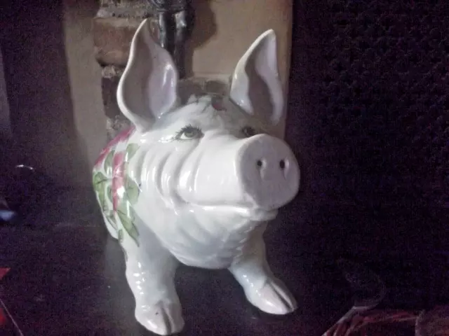 A Large Wemyss-style Pottery Pig decorated with Pink Cabbage Roses 26cm high. 3