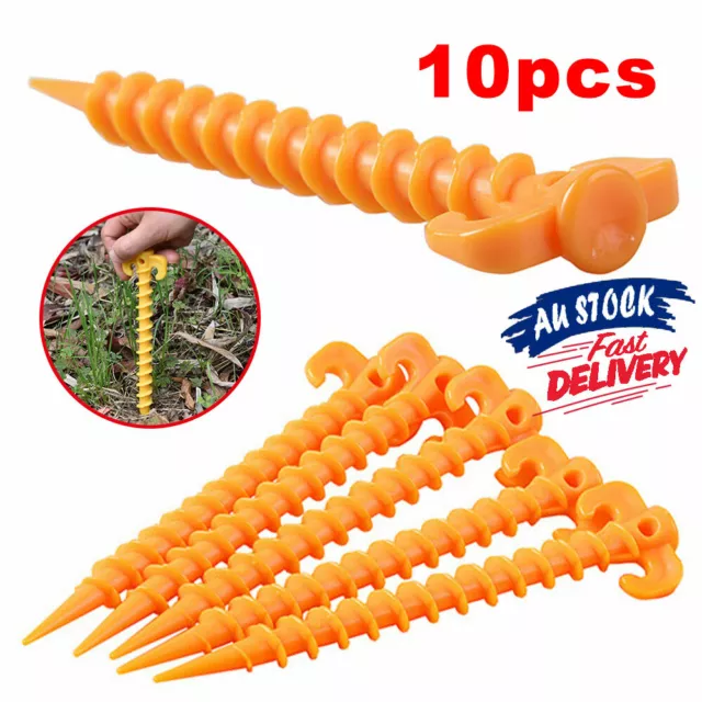 10x Screw Tent Pegs Ground Stakes Spiral Nails Plastic Tarp Outdoor Camping