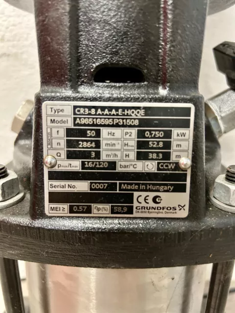 Grundfos CR 3-8 A-A-A-E-HQE, pompa centrifuga, 3m3/h- h= 38,3 m, 2