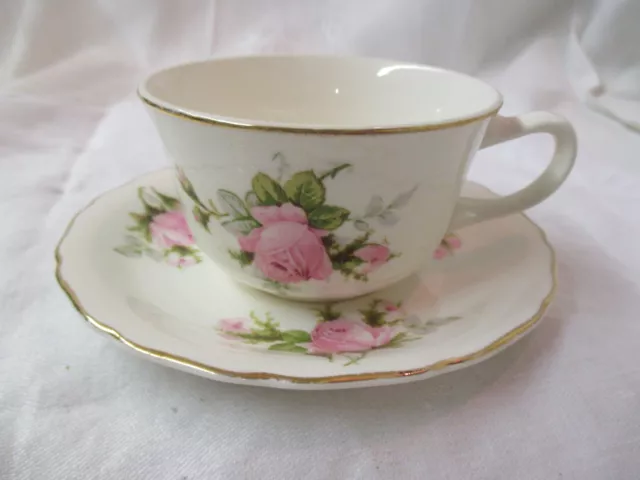 Vintage Canonsburg Pottery Cup & Saucer Rose Bouquet