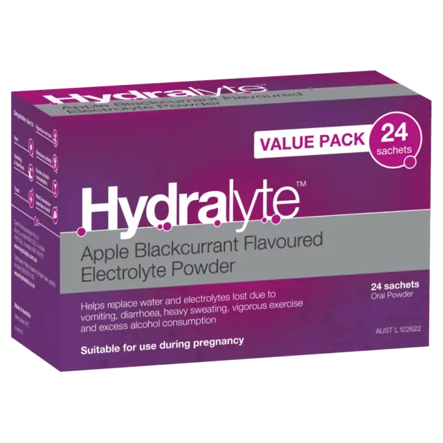 Hydralyte Electrolyte Powder 24 Sachets - Apple Blackcurrant Flavoured