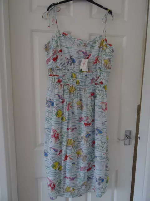 Cath Kidston Lightweight Ocean Fish Summer Dress, Lined, Size 12 Nwt, Rrp. £65.