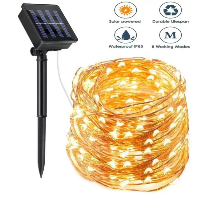 200 LED Solar Fairy String Light Copper Wire Outdoor Waterproof Garden Decor 20M