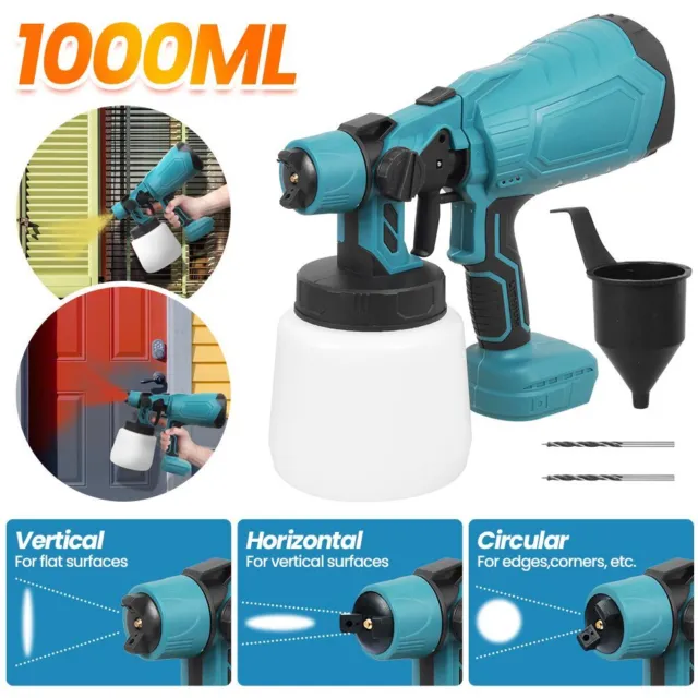 1L Spray Gun Cordless Fence Wall Paint Sprayer Electric Airless HVLP For Makita