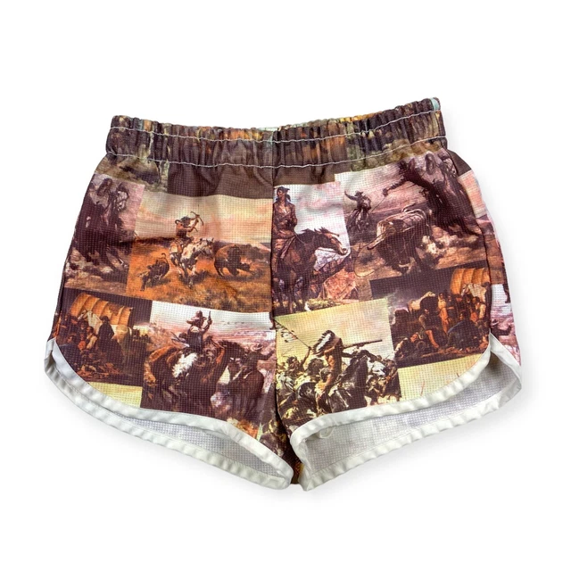 Vintage 1960s 1970s Men's Cowboy & Indian Lined Shorts Swim Trunks