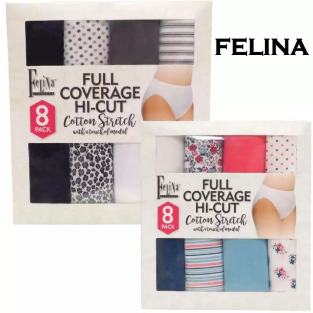 New Open Womens Felina Cotton Stretch Full Coverage Hi-Cut Panty 8 Pair! Variety