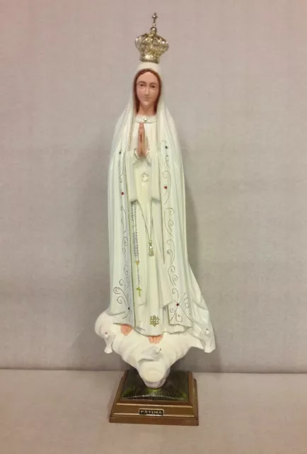 Statue Madonna de Fatima En Verre Résine Et Yeux Peintures CM 61