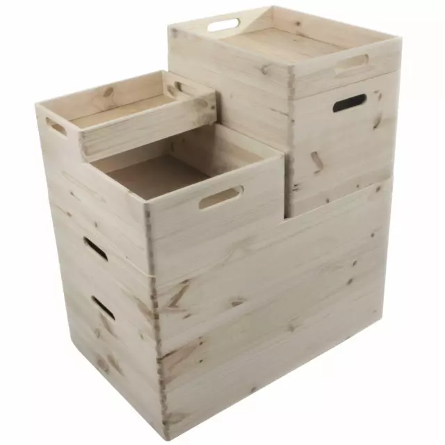 Small Stackable Wooden Storage Boxes Unpainted Decorative Lidded Handles  Wheels