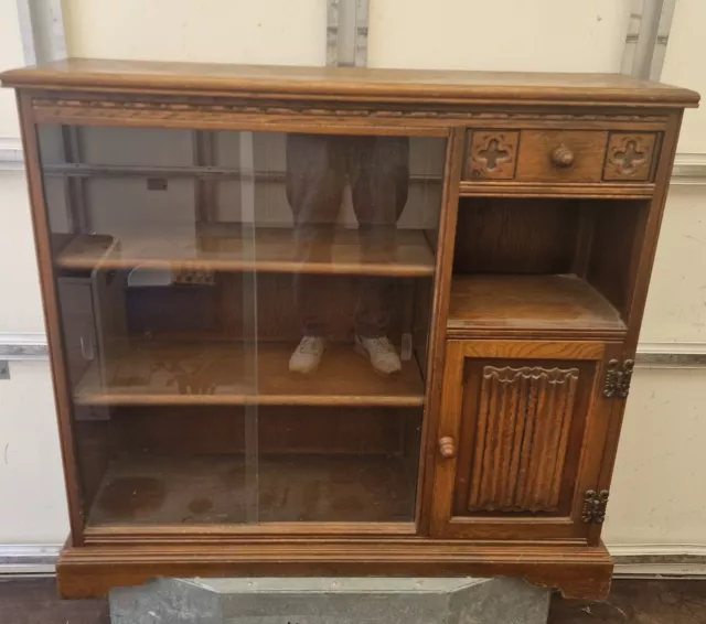 Old Charm Wood Bros Furniture Glazed Book Case/ Cabinet With Drawer And Cupboard