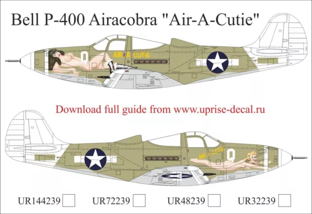 1:72 Decal P-400 Airacobra Air-A-Cutie avec pochoirs (FFA Film) UpRise UR72239