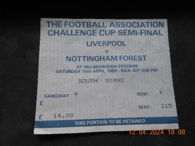 LIVERPOOL v NOTTINGHAM FOREST FA CUP SEMI FINAL TICKET 15/4/1989 (ABANDONED)