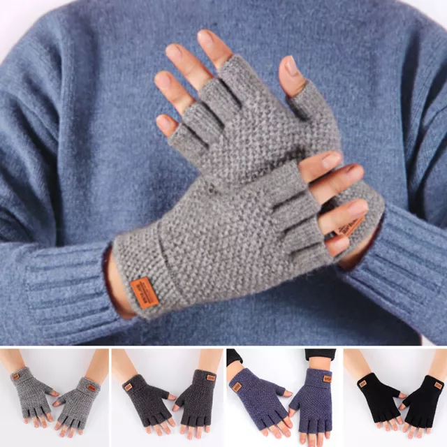 Winter Fingerless Gloves Open Finger Black Soft Warm Knitted Glove Unisex﹢