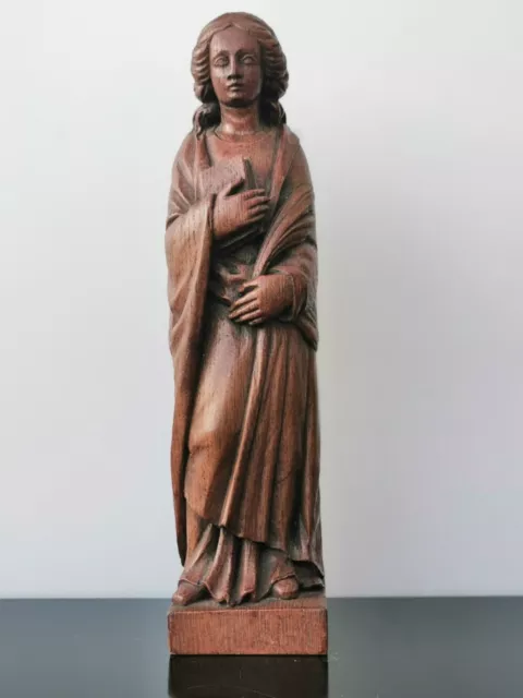 Antique French Hand Carved Saint Ledy Holding Book Figurine Sculpture Statue 13"
