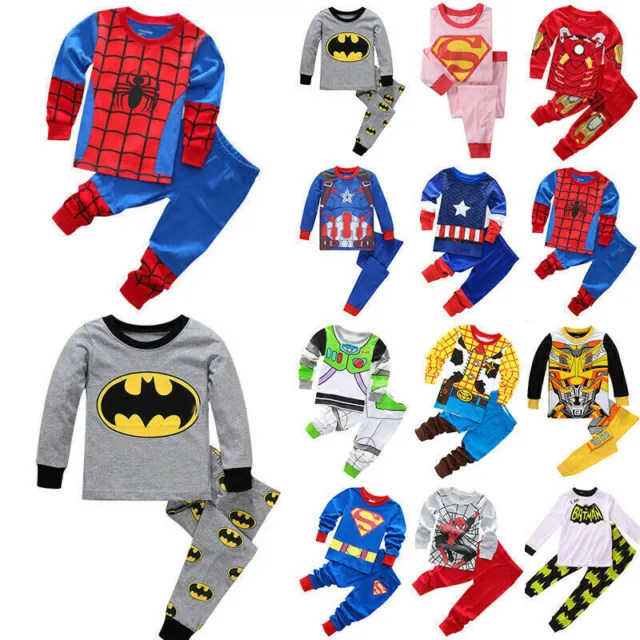 Spiderman Kids Boys Girls Super Hero Character Pyjamas Set PJs Clothes Sleepwear