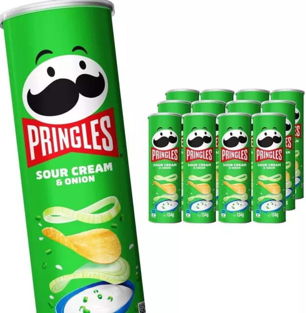 Pringles Sour Cream and Onion Stacked Potato Chips, 12 Pack (12 X 134G)-Au