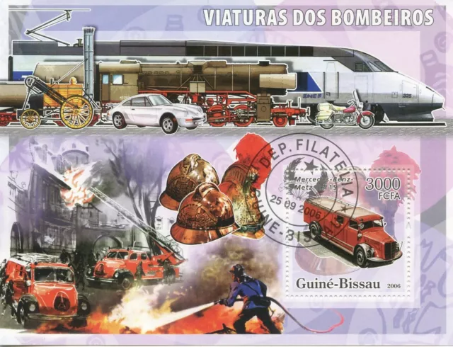 Stamp / Timbre / Guinee Bissau Bloc Oblitere // Voiture / Viaturas Dos Bombeiros