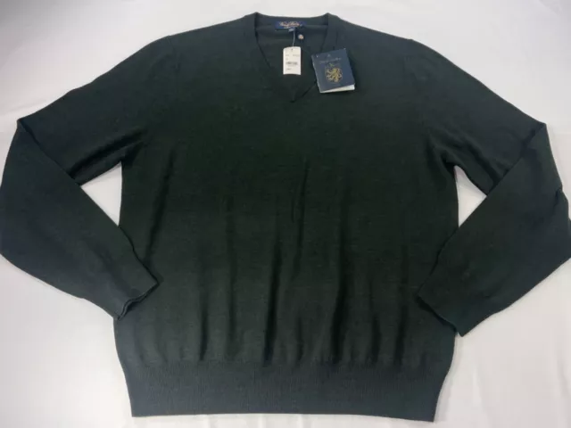 Brooks Brothers Saxxon Wool Sweater Mens Size Large Dark Green V Neck Pullover