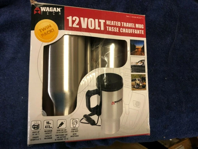 Heated Travel Mug Keeps Coffee Beverages Warm 12 Volt Set of 2 Silver 16 Ounces