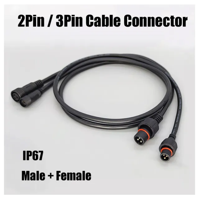 IP67 Waterproof Male Female Power Plug 2/3Pin Electrical Cable Connector Socket