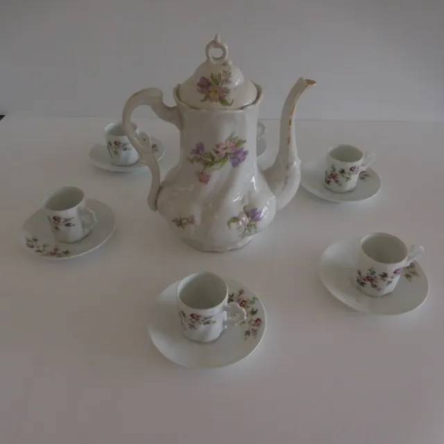 Service Kaffee Tisch Jugendstil Blume Keramik Porzellan Giraud Limoges France