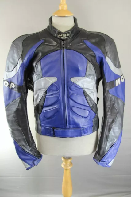 MQP ACES OF The Track Blue Black Silver Leather Biker Jacket