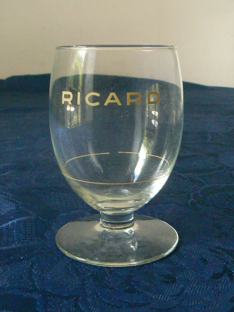 Verre à Pastis Ricard Vintage Blanc Transparent Bleu - Années 60, Art Déco - Collection Bistrot Français