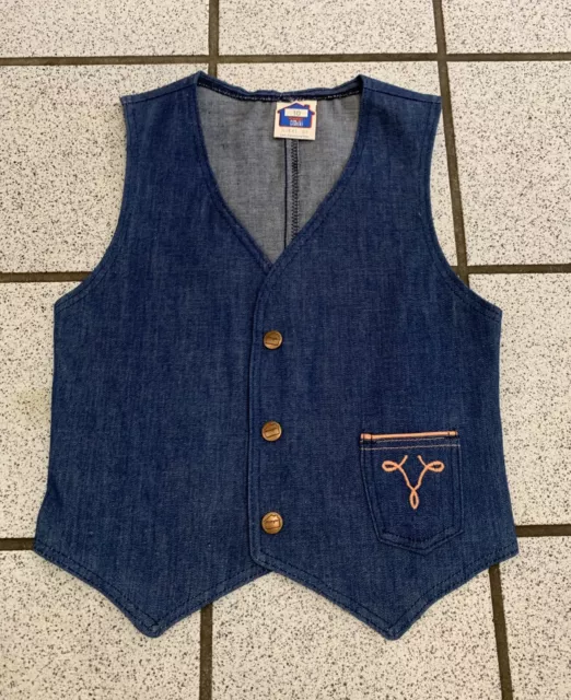 Vintage Girls Denim Vest Western Blue Jean Hippy WRANGLER 1970s NEW Sz 6 / 7
