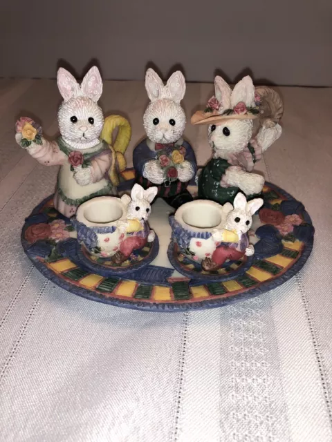 Miniature Tea Set Decor Garden Bunny Rabbits Young’s Inc 1995 Bunnies