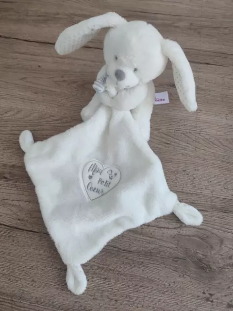 Doudou Mouchoir Lapin Blanc Étoiles min Petit Cœur Pommette comme  NEUF