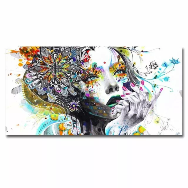 New Mandala Flower Colorful Girl Face Canvas Wall Art Abstract Women Face Poster