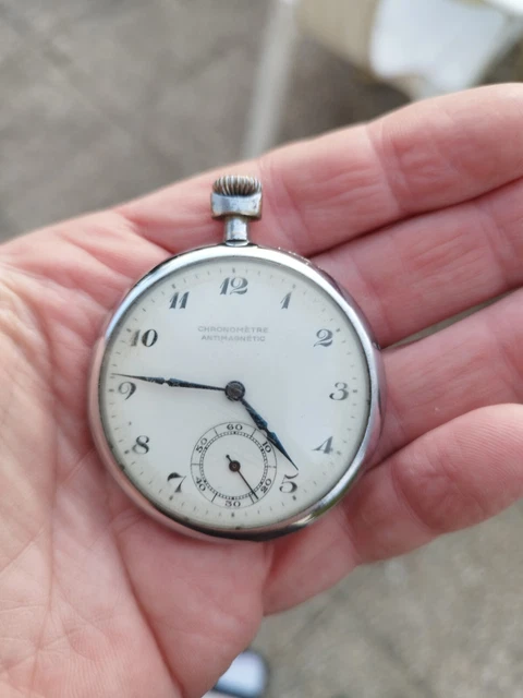 ancienne chaine montre a gousset en cuivre art déco avec boussole
