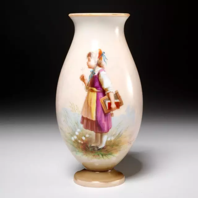 Josef Ahne Bohemian Opaline Art Glass Hand Painted Vase 19th C Exhibition Mark