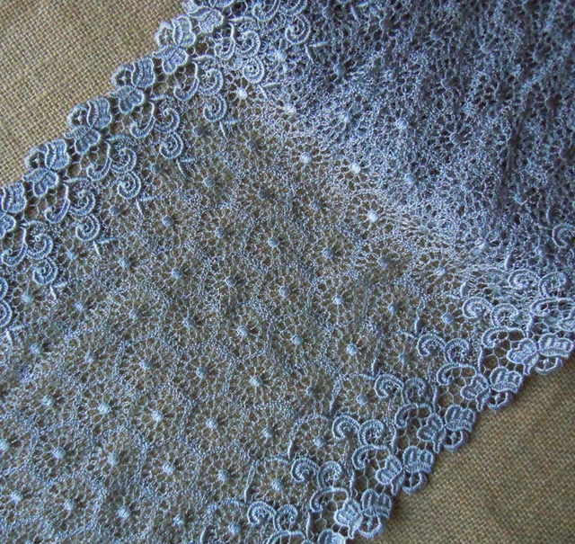 9.5'' Wide Vintage Rayon Venise Victorian Floral Lace Trim Grey Blue s0233
