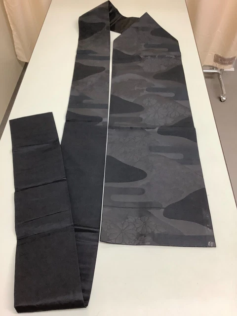 Kimono vintage giapponese Nagoya Obi Seta Tradizione nera Fiore 379x30cm