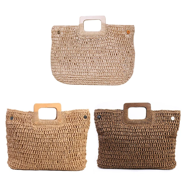 Women Straw Shoulder Bag Summer Beach Holiday Knitted Totes Handbags for Girls F