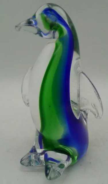 Murano Art Glass Penguin TAGGED Italy Figurine Venezia Blue Green Paperweight