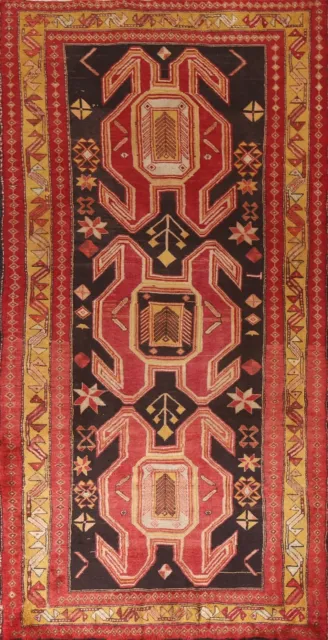 Vintage Geometric Ardebil Tribal Area Rug 4' 9" x 10' 4" Wool Handmade Carpet