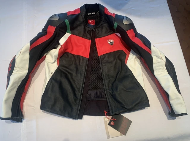 Veste Moto En Cuir Ducati Style Corse - Armures CE Amovibles, Coupe Unisexe - Neuf Avec étiquettes
